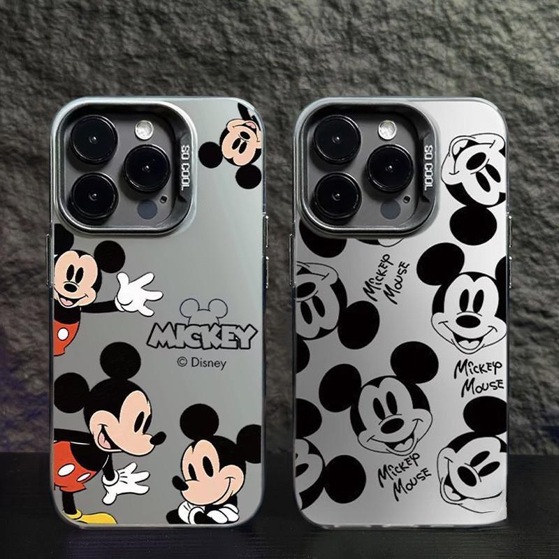 ตลกน่ารักคู่มิกกี้เมาส์แบรนด์อินเทรนด์การ์ตูนโลหะหรูหราชุบเคสโทรศัพท์สําหรับiPhone 16 15 14 13 Pro M