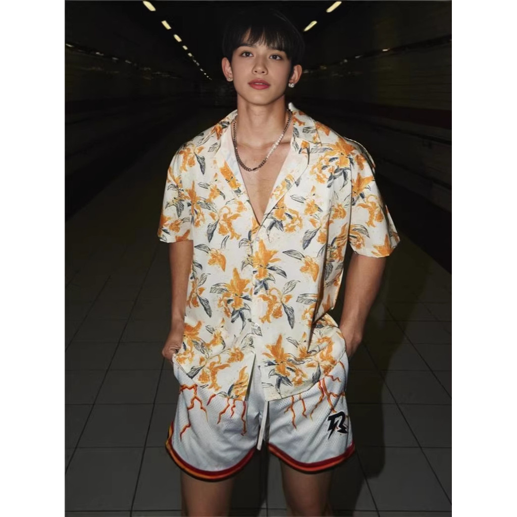 เสื้อเชิ้ตแขนสั้นลายดอกไม้สไตล์ย้อนยุคไทยและฮ่องกง CU2O