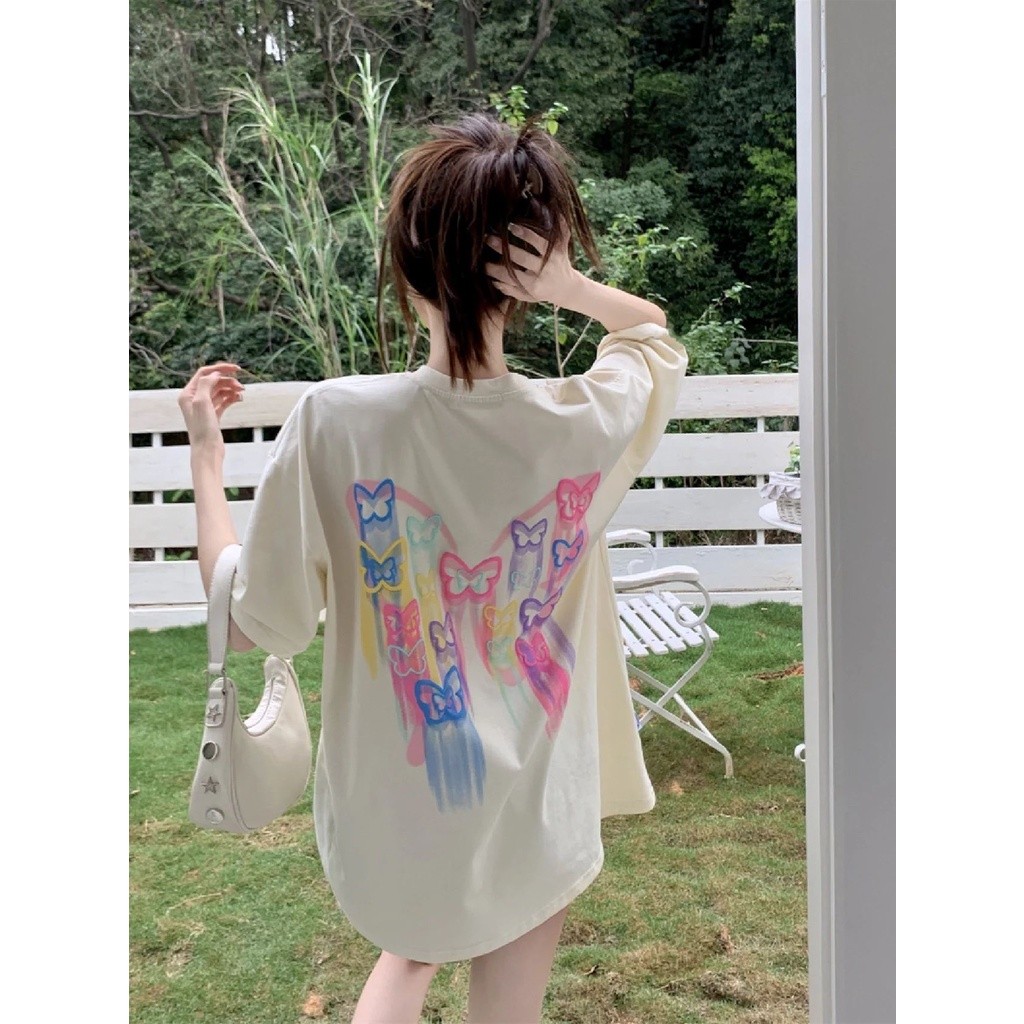 CODเสื้อยืดแขนสั้นแอปริคอทหลวมขนาดใหญ่ฤดูร้อนของผู้หญิงสไตล์เกาหลี INS แฟชั่นเสื้อยืดคอกลมอเนกประสงค