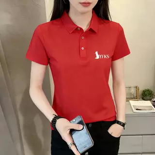【จัดส่งจากกรุงเทพฯภายใน 24 ชั่วโมง】POLO[ผู้ชายสามารถสวมใส่ผู้หญิงสามารถสวมใส่] เสื้อโปโลสีดำสำหรับสตรี ลายสุนัขจิ้งจอกสี