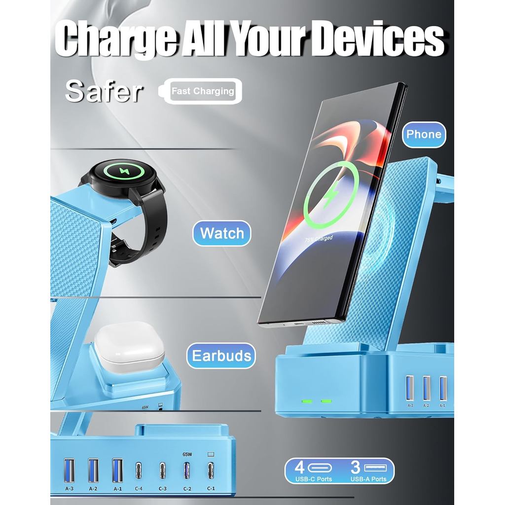 เครื่องชาร์จไร้สาย 300W สําหรับ Samsung,Zutspzs 10 in 1 สถานีชาร์จไร้สาย, 65W USB C แท่นชาร์จอย่างรว