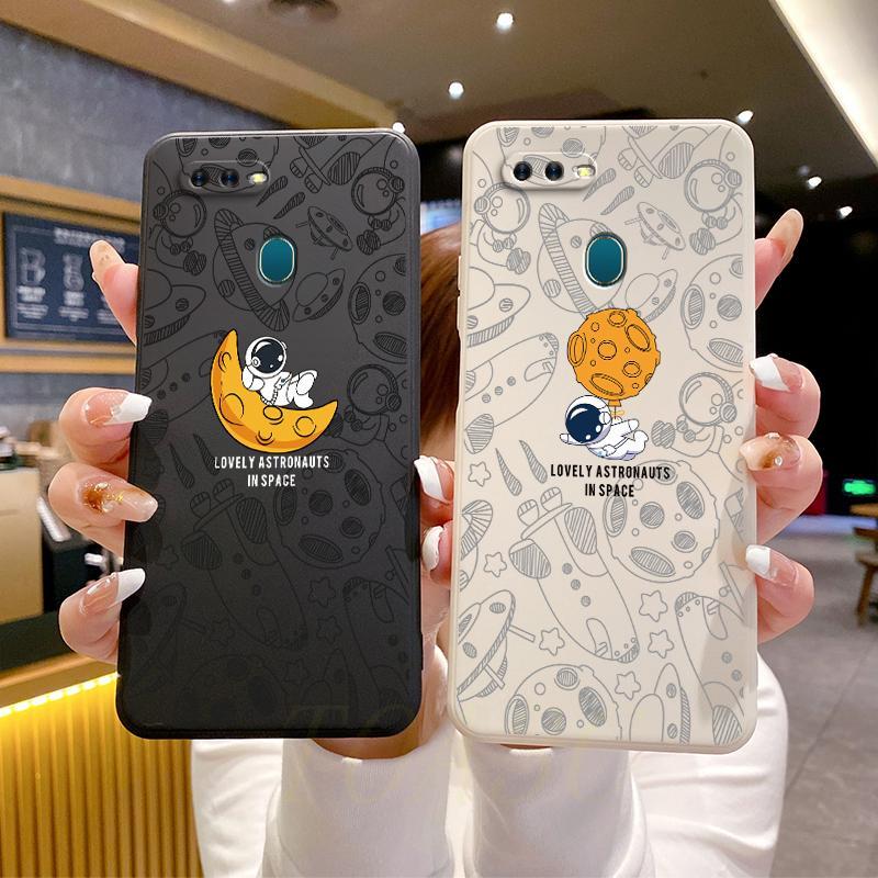 เคส oppo F9 A7 A12 A5S เคสโทรศัพท์ภาพประกอบนักบินอวกาศแบบนิ่มซิลิโคน TKR