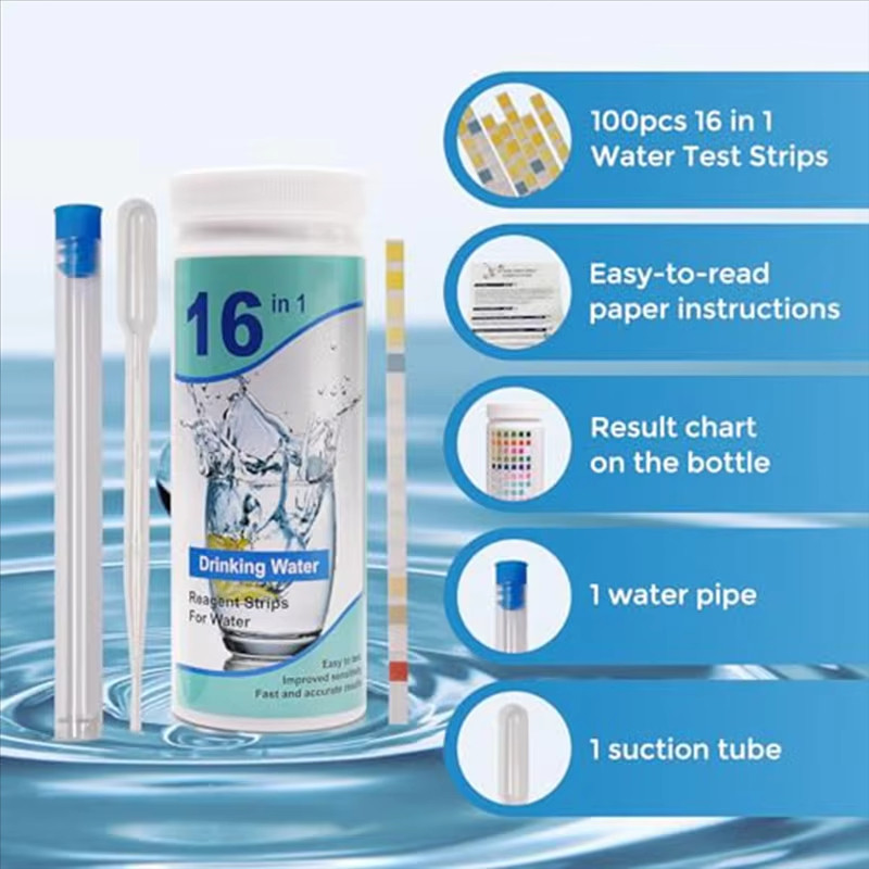 【water test kit】ชุดทดสอบคุณภาพน้ำดื่ม 16-in-1 CI Series เครื่องตรวจน้ำแบบหลายพารามิเตอร์ พร้อมแถบทดสอบ 50 ชิ้น ใช้ตรวจคุ