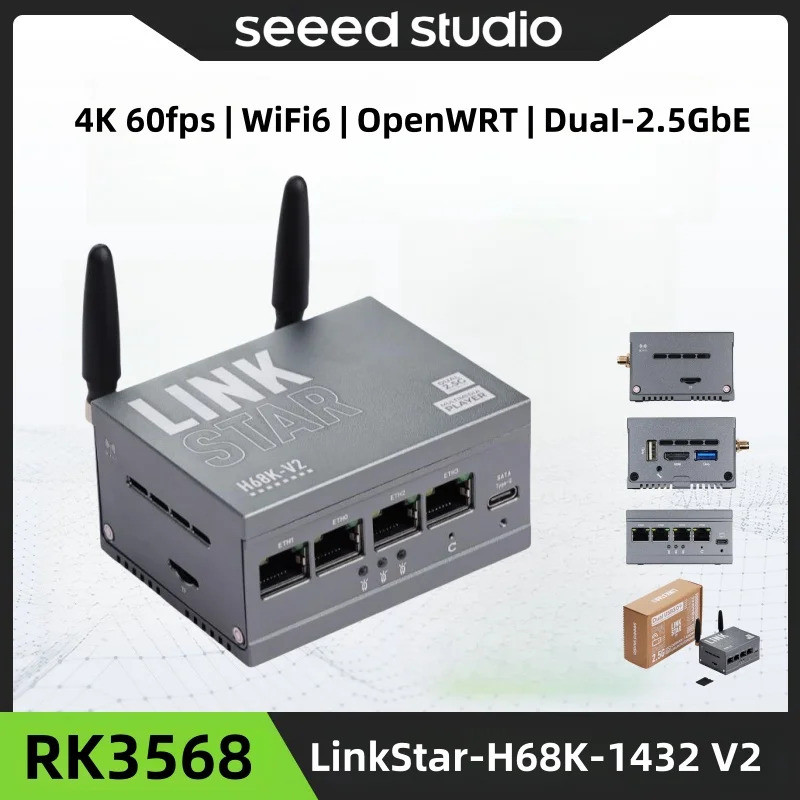 LinkStar-H68K-1432 V2 Wi-Fi 6 สําหรับ Home Assistant พร้อม RAM 4GB และ 32GB eMMC, dual-2.5G และ dual