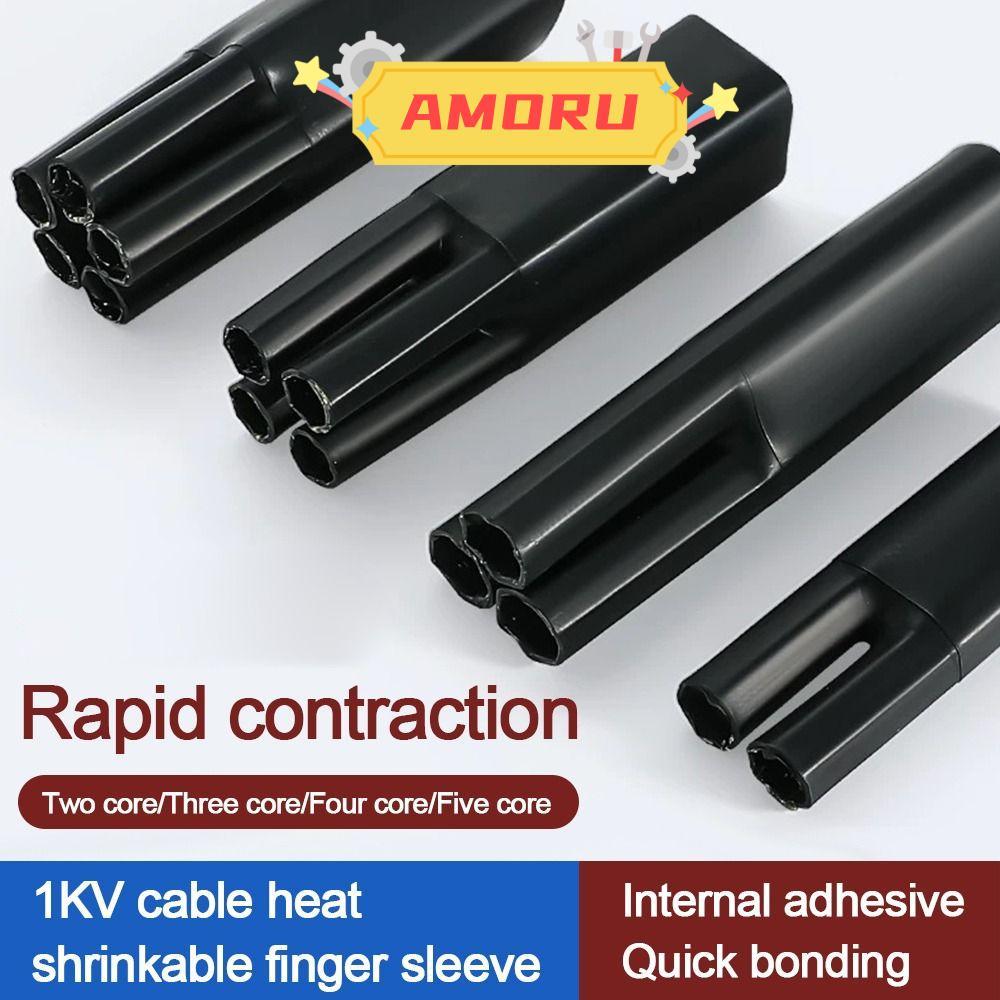 AMOR12U7 Insulation Sleeve, 2/3/4/5/Core Black Heat Shrink Wrap Tube, กันน้ําพร้อมกาวซีลลวดป้องกัน