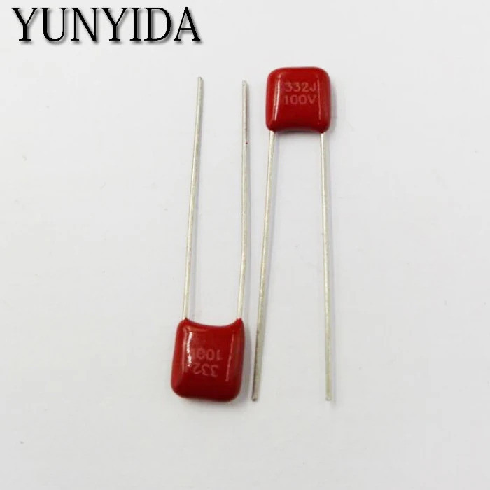 10 ชิ้น, CBB 332J 100V 0.0033UF 3.3NF P5 มม.ตัวเก็บประจุฟิล์มโลหะ