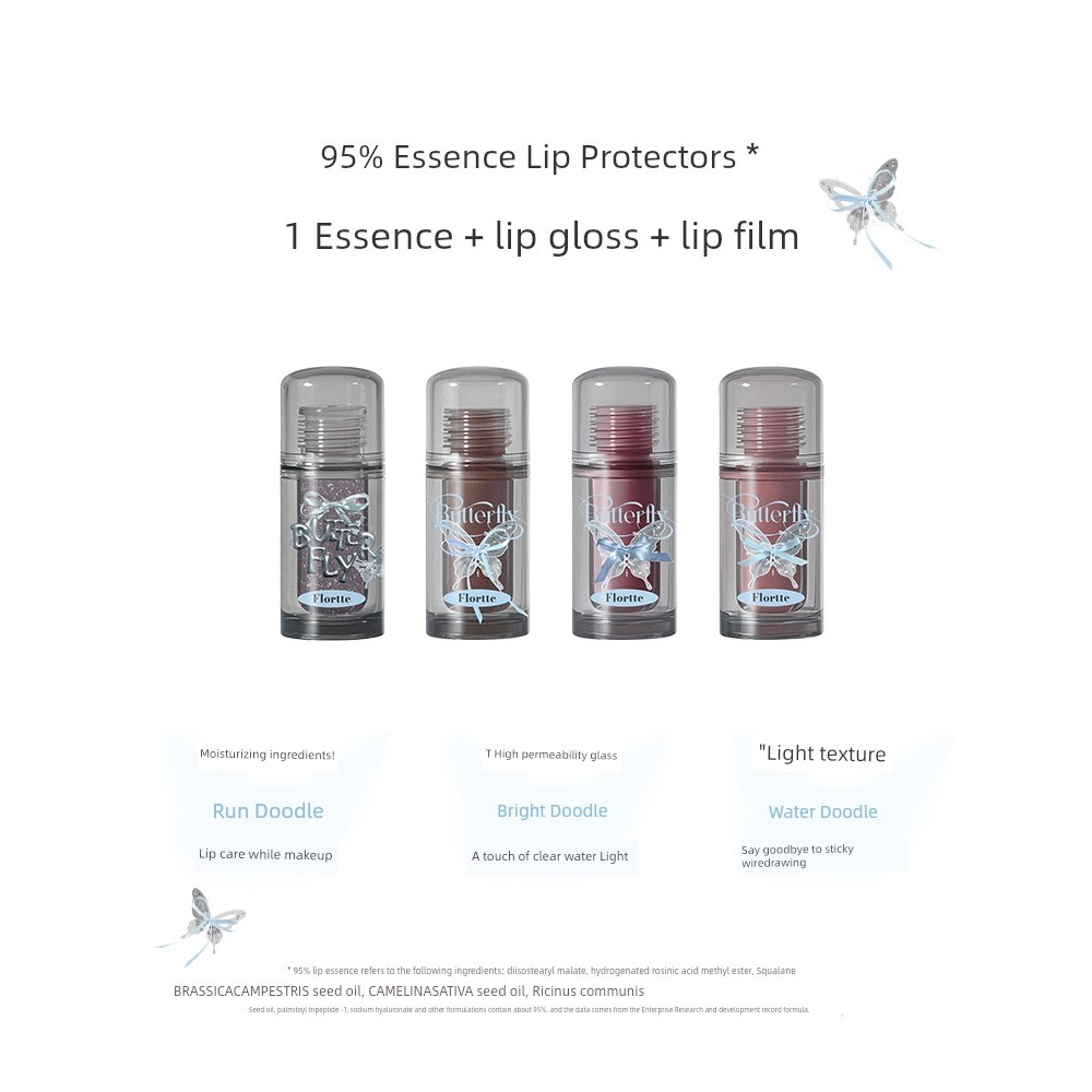 FLORTTE/ดอกไม้ Lolia Twin Butterfly Lip Essence น้ําผึ้งลิปสติก Lip Glaze Mirror Nude Lip Lip Care L