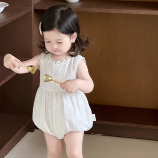 โบว์ลูกไม้สีขาวยอดฮิตสำหรับเด็ก 0-24 เดือน ชุดรอมเปอร์สไตล์เกาหลี ระบายอากาศได้ดี