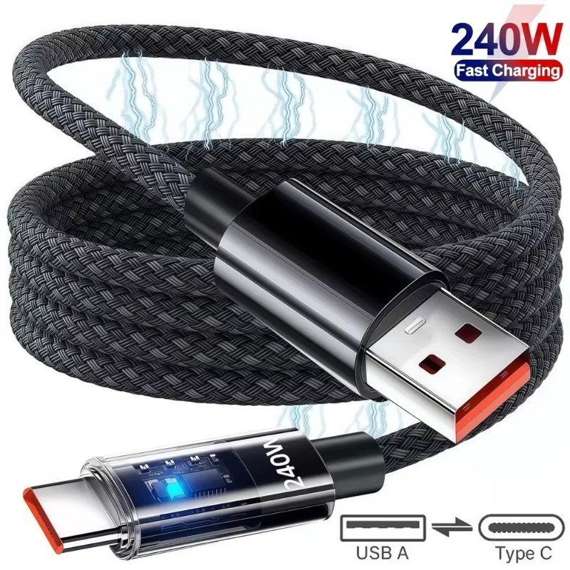 240W ไนลอน USB Type C สายชาร์จเร็วสุด - สายไฟข้อมูลจอแสดงผลดิจิตอล LED, 0.25/1/1.5/2M
