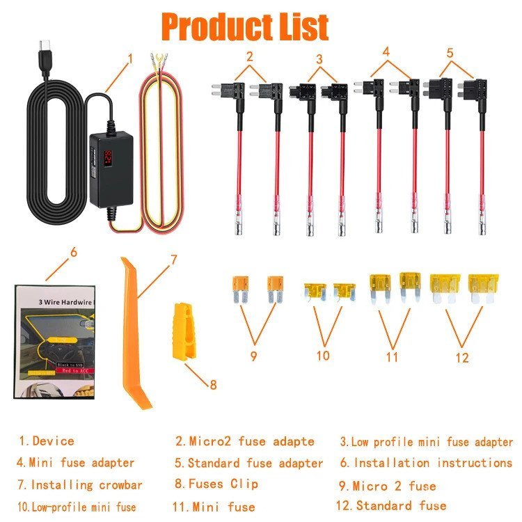 สําหรับ REDTIGER ประเภท C USB 12V 24V ถึง 5V Dash Cam Hardwire ชุดวงจรป้องกันแรงดันไฟฟ้าต่ําสําหรับ 