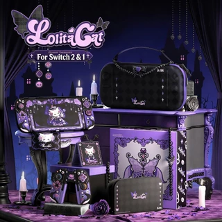 Dark Gothic Lolita Cat Themed อุปกรณ์เสริมสําหรับเล่นเกมสําหรับ Nintendo Switch 2 & 1 : เคสป้องกัน/ Thumb Grips/ เคสการ์ดเกม / กระเป๋าเก็บสําหรับ NS SWITCH OLED คอนโซล