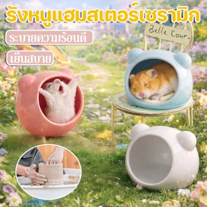 รังหนูแฮมสเตอร์เซรามิก เย็นสบาย ระบายความร้อนดี ทนทาน ทำความสะอาดง่าย ออกแบบน่ารัก มีพื้นที่นอนเพียงพอ เหมาะสัตว์เล็ก