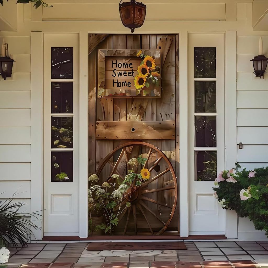 Irisbell Rustic Door Cover 35 x 83, Vintage Wood Grain Farmhouse Door Decorative Cover Western Wild 