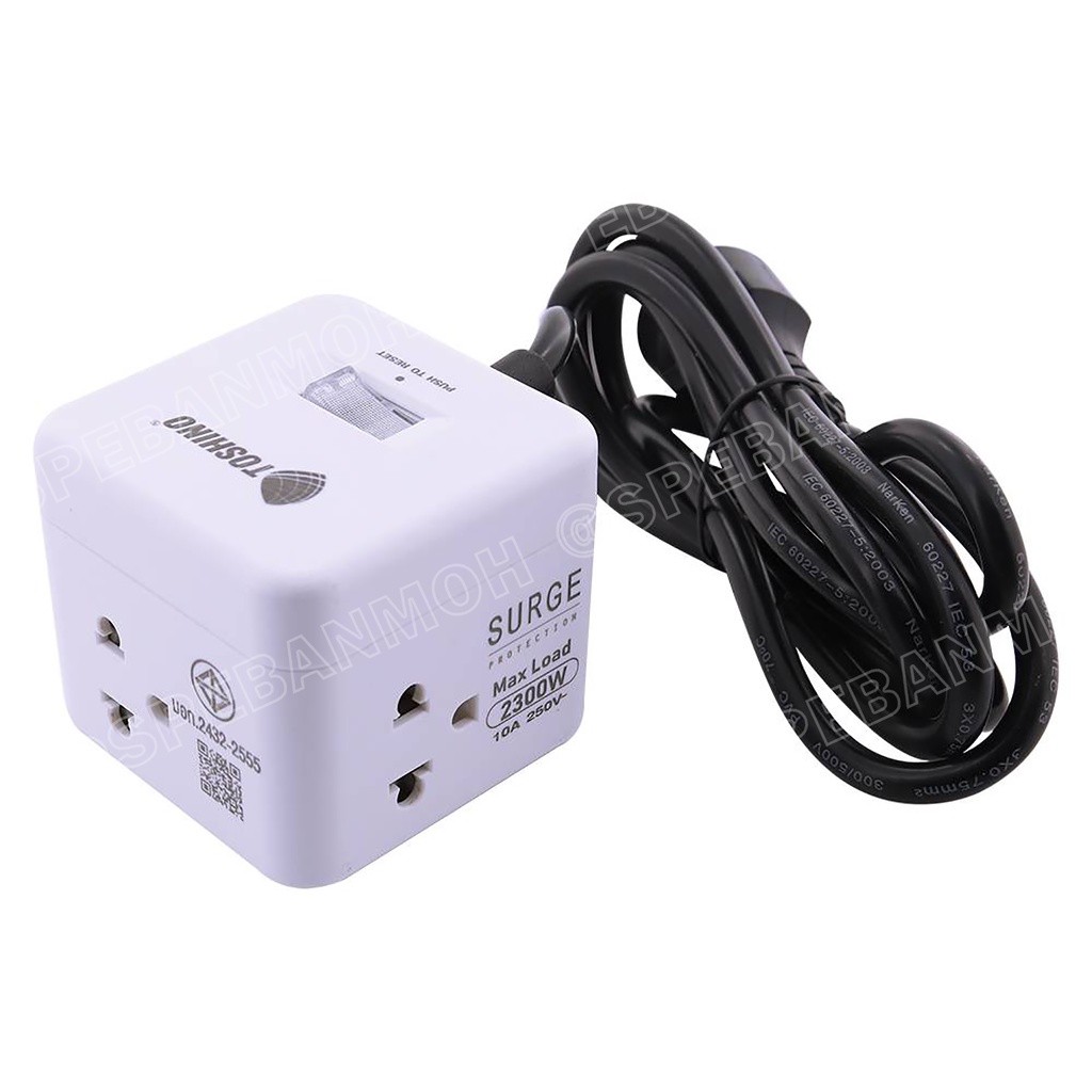 CU-42 ปลั๊กพ่วง Toshino รางปลั๊กไฟ Toshino รางปลั๊ก 4 ช่อง IEC53 3x0.75 sq.mm 2เมตร 10A 2300W Surge 