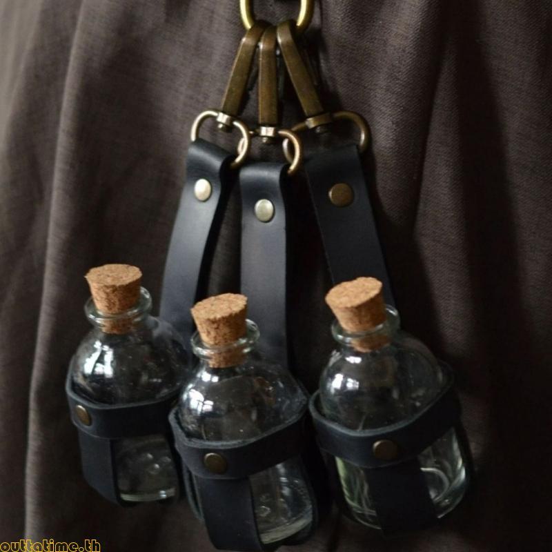 Time Potion Bottle with Leather Holder Wizard Potions Glass Holder for Halloween