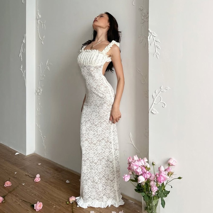 Kliou สลิงหรูหรา Slim Look Slimmer เดรสเปลือยลูกไม้สะโพกห่อผู้หญิงฤดูร้อนสไตล์ฝรั่งเศสโรแมนติก