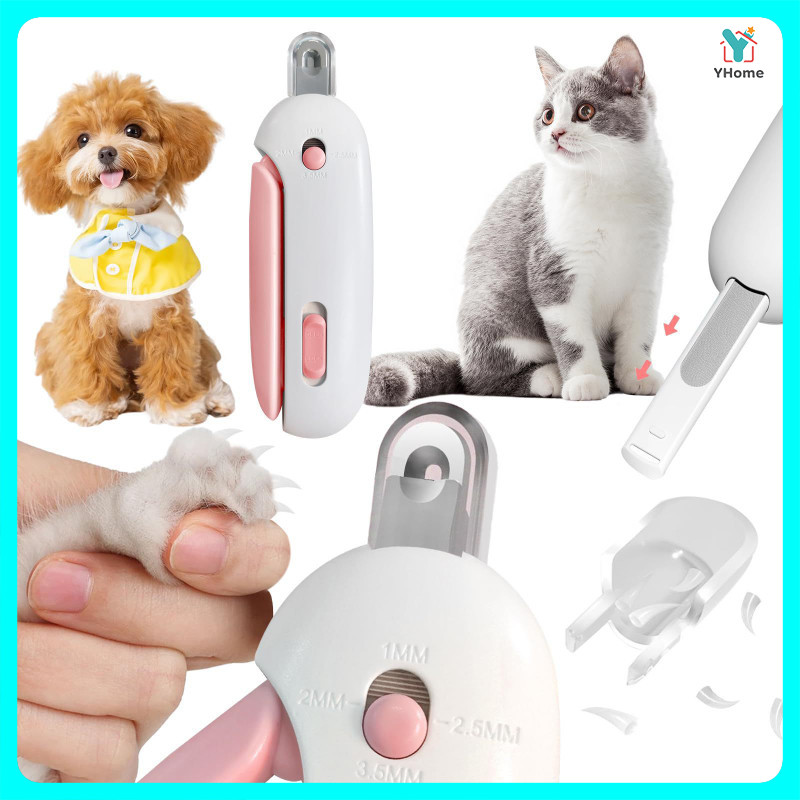 Yhome กรรไกรตัดเล็บสัตว์เลี้ยง ปลอกสีใสป้องกันเศษเล็บกระเด็น ปลอดภัย สําหรับสุนัข แมว รูกรรไกรสามารถปรับได้ พร้อมตะไบ