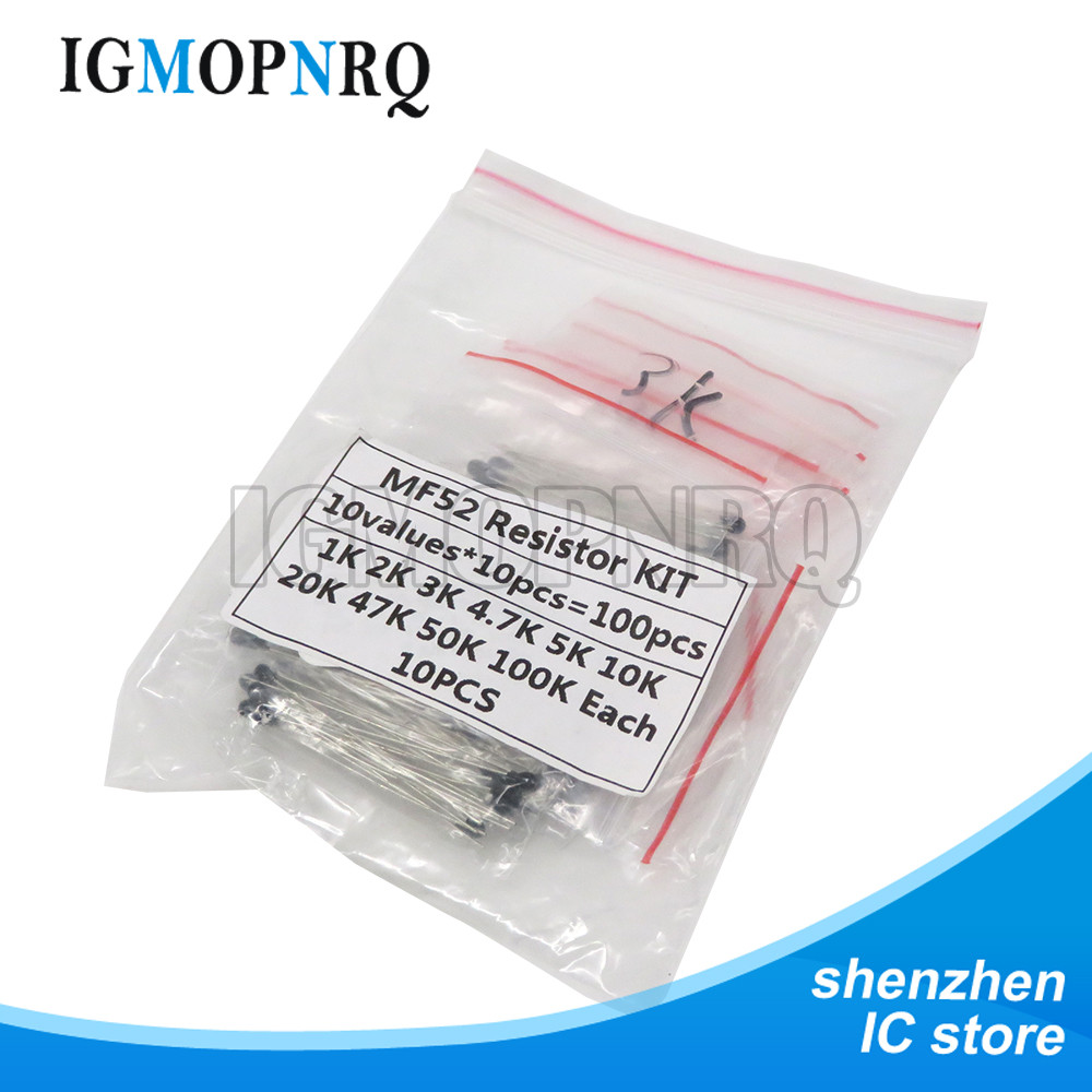 100PCS NTC Thermistor Resistor Kit NTC-MF52AT 1K 2K 3K 4.7K 5K 10K 20K 47K 50K 100K +-5% 3950B 10val