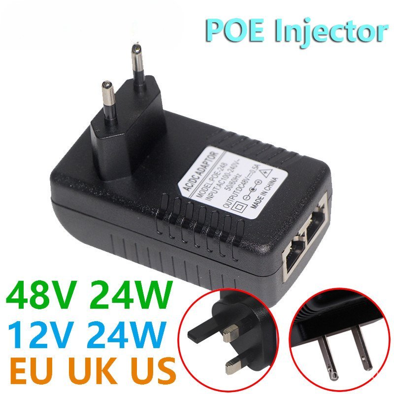 POE Injector 48V 24V 12V 24W EU US UK AU Plug  For CCTV  IP Camera Power Supply Ethernet Adapter Pho