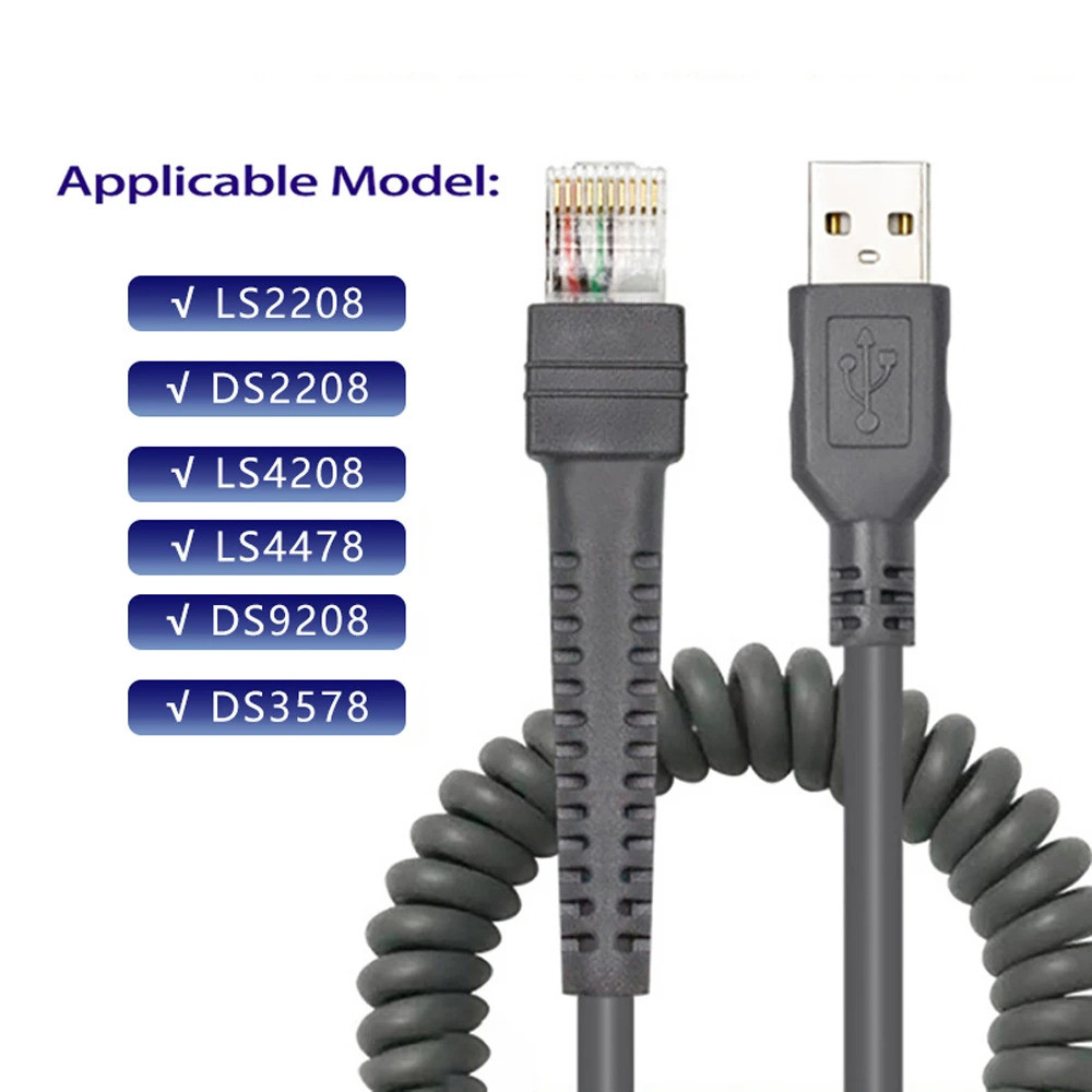 Retractable เกลียวฤดูใบไม้ผลิ Coiled ทองแดงบริสุทธิ์ Usb to RJ50 Barcode Scanner PVC 3M ข้อมูลสําหรั