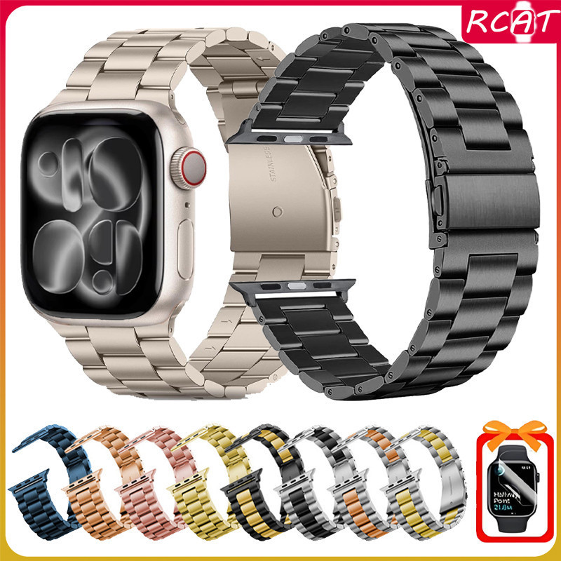 สายรัดสแตนเลสฟิล์มอ่อน for Apple Watch Ultra/SE 3 2 49mm IWatch Series 11 10 9 8 7 6 5 4 3 2 1 46 45 44 42 41 40 38มม