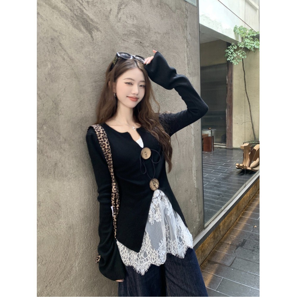 Verve ตู้เสื้อผ้าลําลองถักสีดําชุดเสื้อชั้นในสตรีลูกไม้สําหรับผู้หญิง