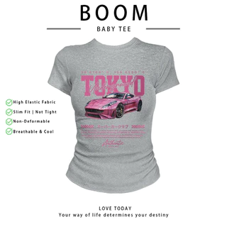 COD（จัดส่งภายใน 24 ชั่วโมง）เสื้อสาวอวบ เสื้อครอปท็อป แขนสั้น babytee สไตล์เกาหลี y2k T-shirt | ธีมรถแข่ง