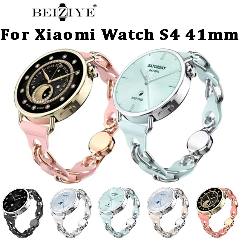 สร้อยข้อมือโซ่โลหะซิลิโคนสําหรับนาฬิกา Xiaomi Watch S4 41mm สายแม่เหล็กสําหรับ Xiaomi Watch S4 สายนาฬิกา