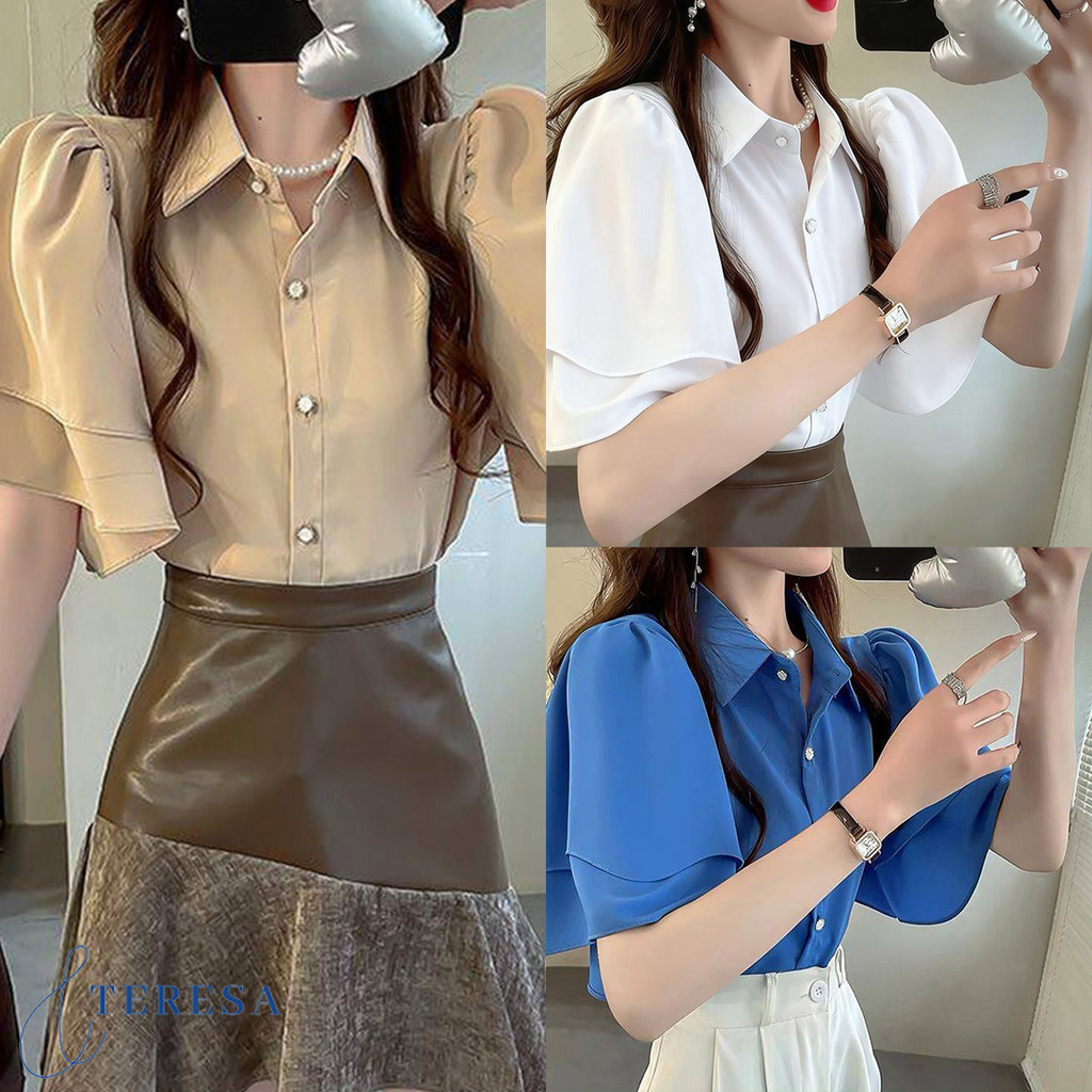 เสื้อเชิ้ตผู้หญิงคอปก สไตล์หวานๆ ผ้าชีฟอง