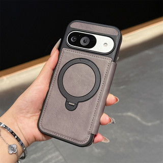 พรีเมี่ยมธุรกิจ 360 หมุนช่องใส่การ์ด RFID Blocking ปิดแม่เหล็กสําหรับ Google PIXEL10Pro XL PIXEL10/10Pro PIXEL 9 Pro XL PIXEL 9A PIXEL 8 8Pro กันกระแทกสีเทา Flip Case