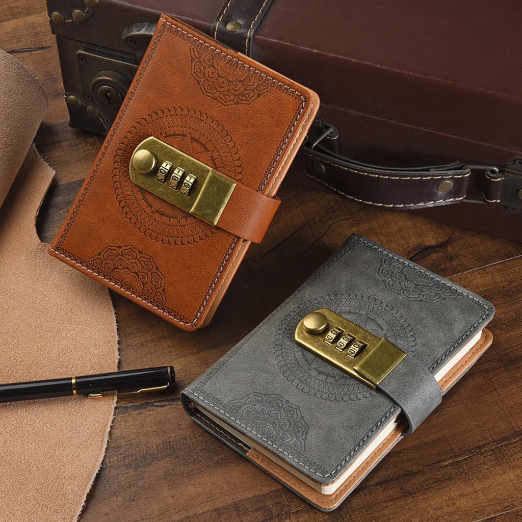 Premium In-Stock#Retro Lockable Mini A7Password Book Thickened Creative Notebook Stationery Supplies