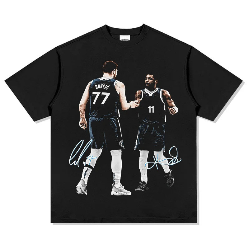 Luka Dončić & Kyrie Irving Basketball T Shirt Unisex Oversized Pure Cotton Short Sleeve Mavs Duo Sty