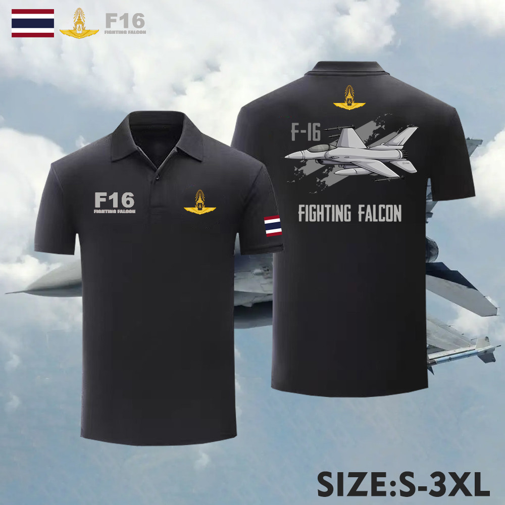 🎃 เสื้อโปโล F-16 พิมพ์เครื่องบินขับไล่ F-16 Peace Thailandผ้าฝ้ายสวมใส่สบาย S-3XL Unisex "F-16 FIGHT
