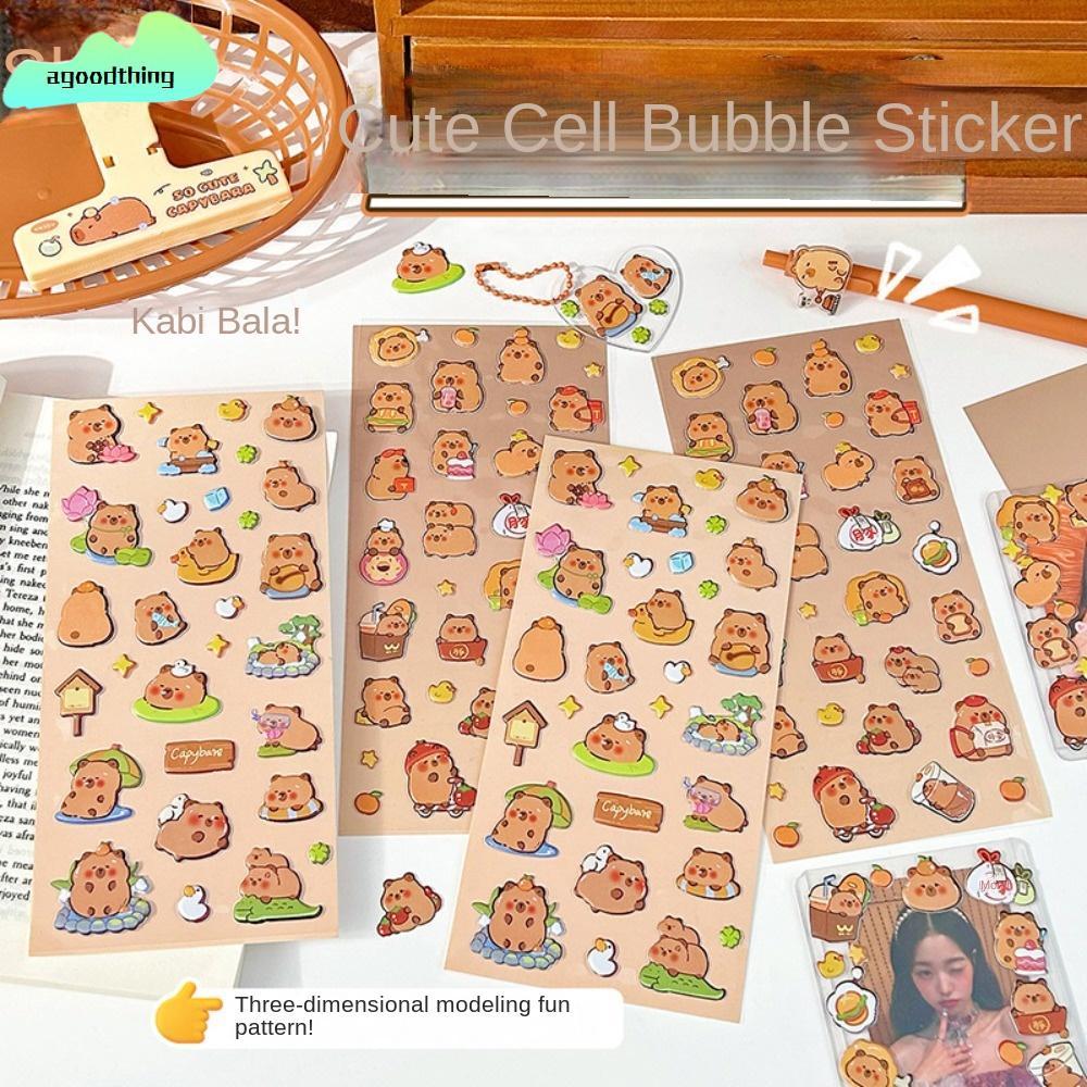 AGOODTHING Capybara Bubble Stickers, DIY Hand Accounting Stickers, PVC Easy To Tear สติ๊กเกอร์เครื่อ