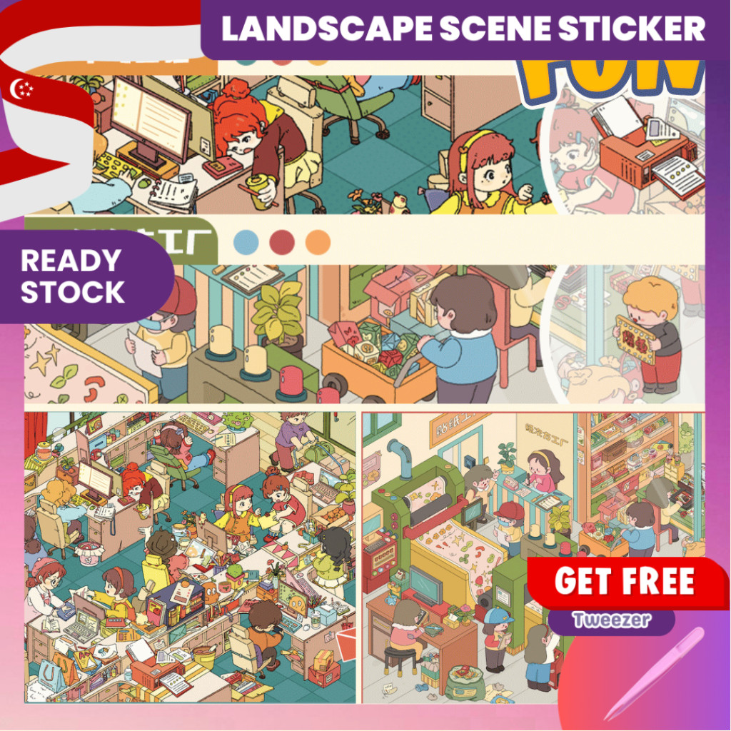 [KW] Creative Life Landscape Sticker 3D Scene Sticker สําหรับสมุดภาพ, Journaling, Stress Relief & – 