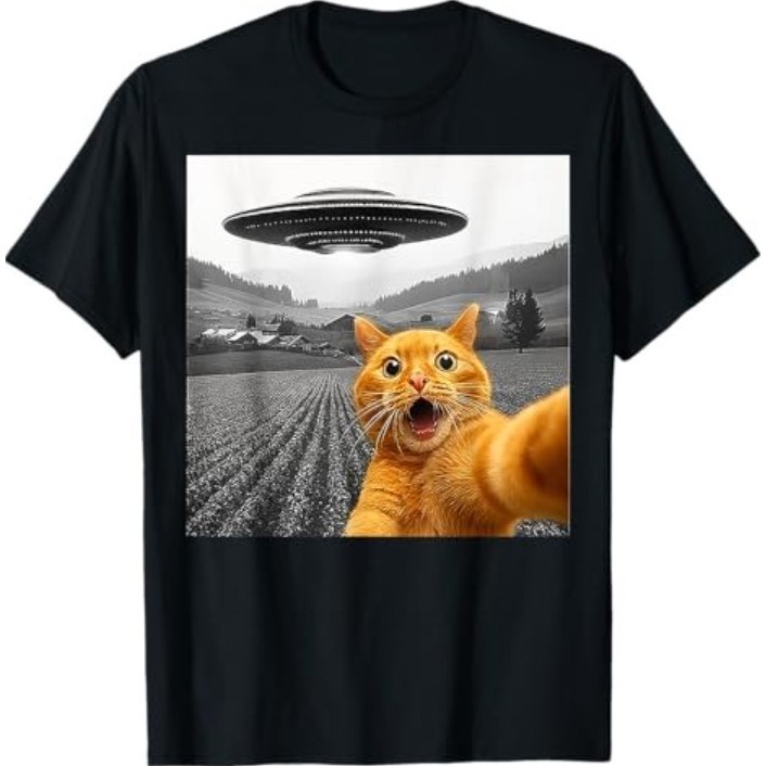⚡️คุ้มสุด! Cat Selfie With Alien Ufo Funny Cat For Men T-Shirt T SHIRT