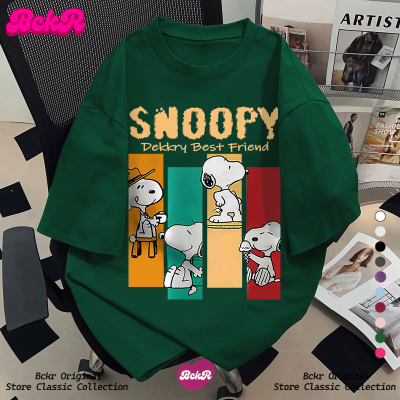 ✨แฟชั่นสไตล์เกาหลี✨เสื้อยืดผู้หญิงฤดูร้อนลายการ์ตูนสุนัข🐶เชิ้ตสีเขียว ขนาดโอเวอร์ไซซ์ 100% ผ้าฝ้าย คอกลมYG1254