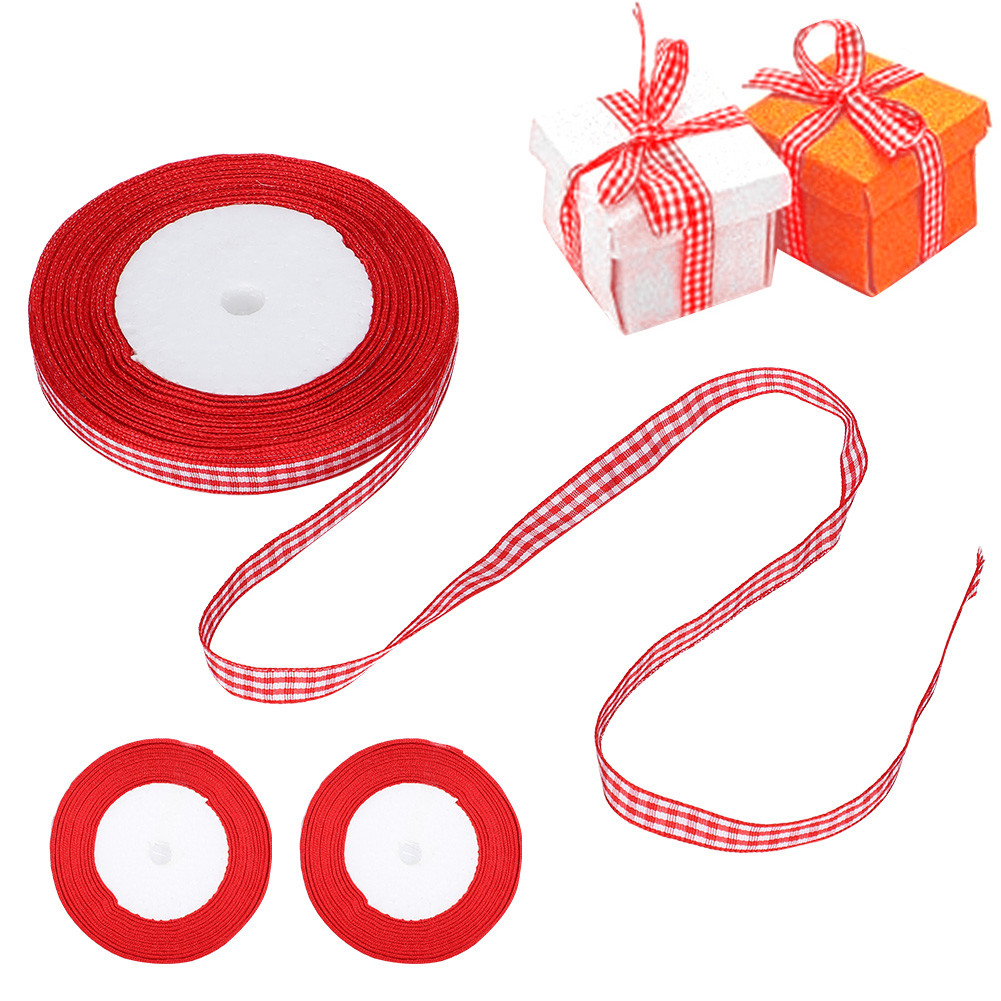 25Yards Red Gingham Ribbon 3 ชิ้นตรวจสอบ Picnic Craft Ribbons สําหรับเครื่องประดับผมห่อตกแต่งงานปาร์