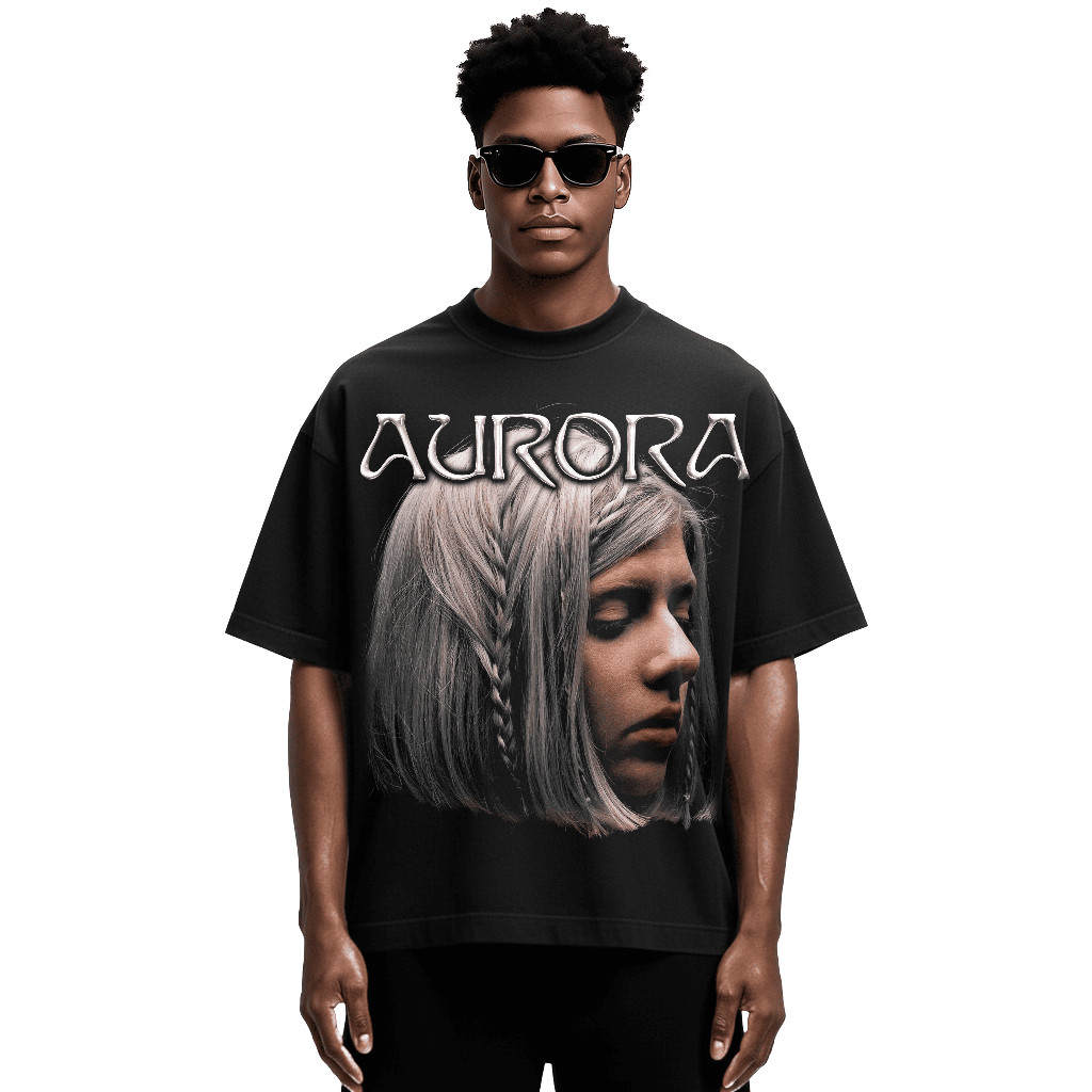 HOT TFIKS - AURORA RUNNING THE WOLVES OVERSIZE BLACK BAND T-SHIRT ผู้ชาย DISTRO