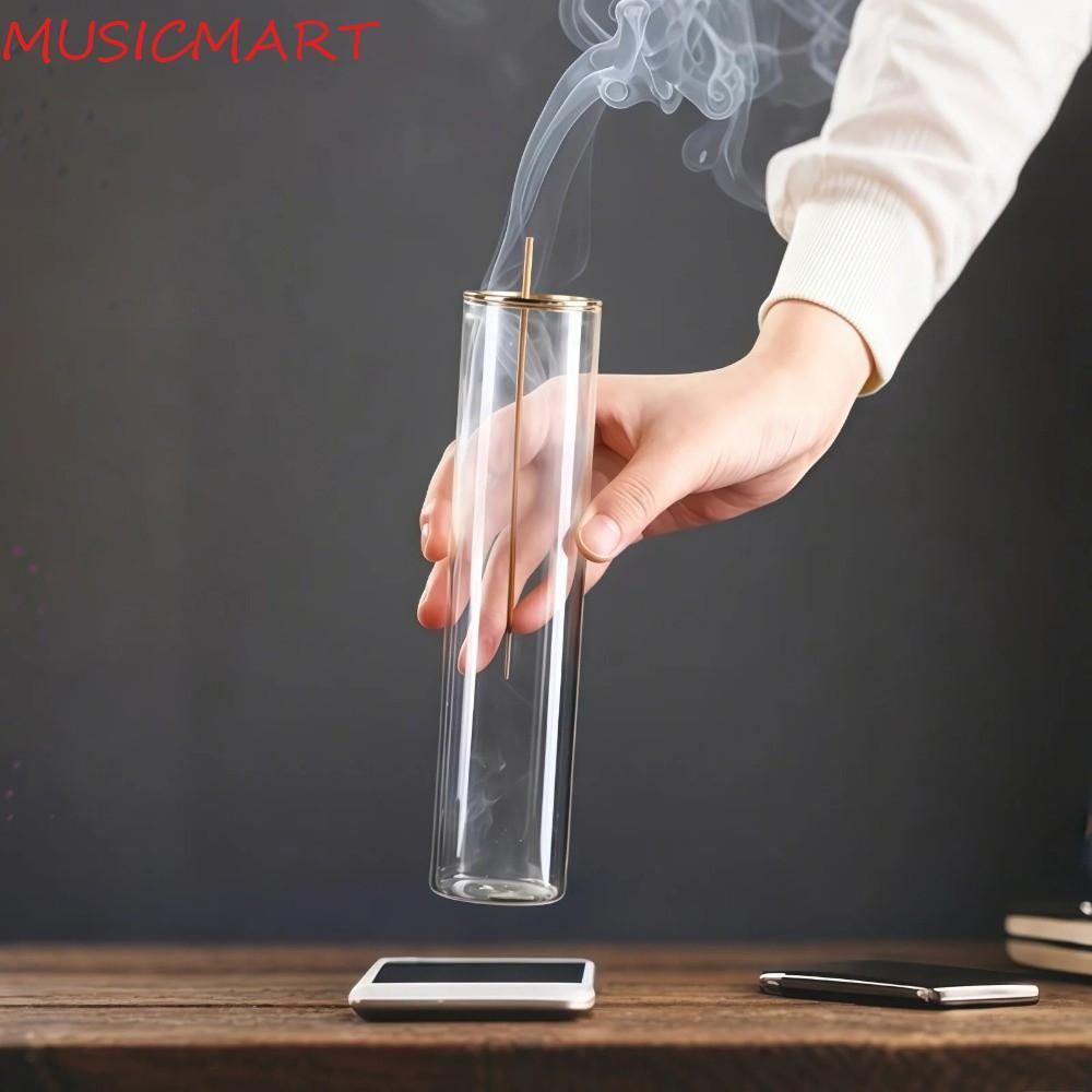 MUSICMART ขาตั้งธูป, กระถางธูปแก้วรูปทรงทรงกระบอกสไตล์เซน, ตกแต่งสํานักงาน เรียบง่าย โปร่งใส Anti-Ash บินผู้ถือธูปสมาธิ