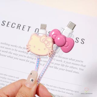 ตัวป้องกันสายชาร์จUSB-Type-Cชุดอุปกรณ์ป้องกันสายเคเบิลข้อมูลรูปแมวสีชมพูผูกโบว์น่ารัก 4 ชิ้น สไตล์ทันสมัย Type-C