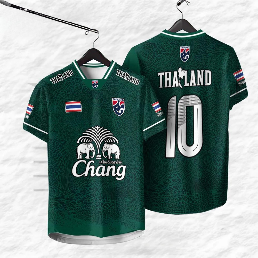 เสื้อทีมชาติไทยหมายเลข10 สีเขียวเข้ม แบบวินเทจ พิมพ์มินิมอล แห้งไว