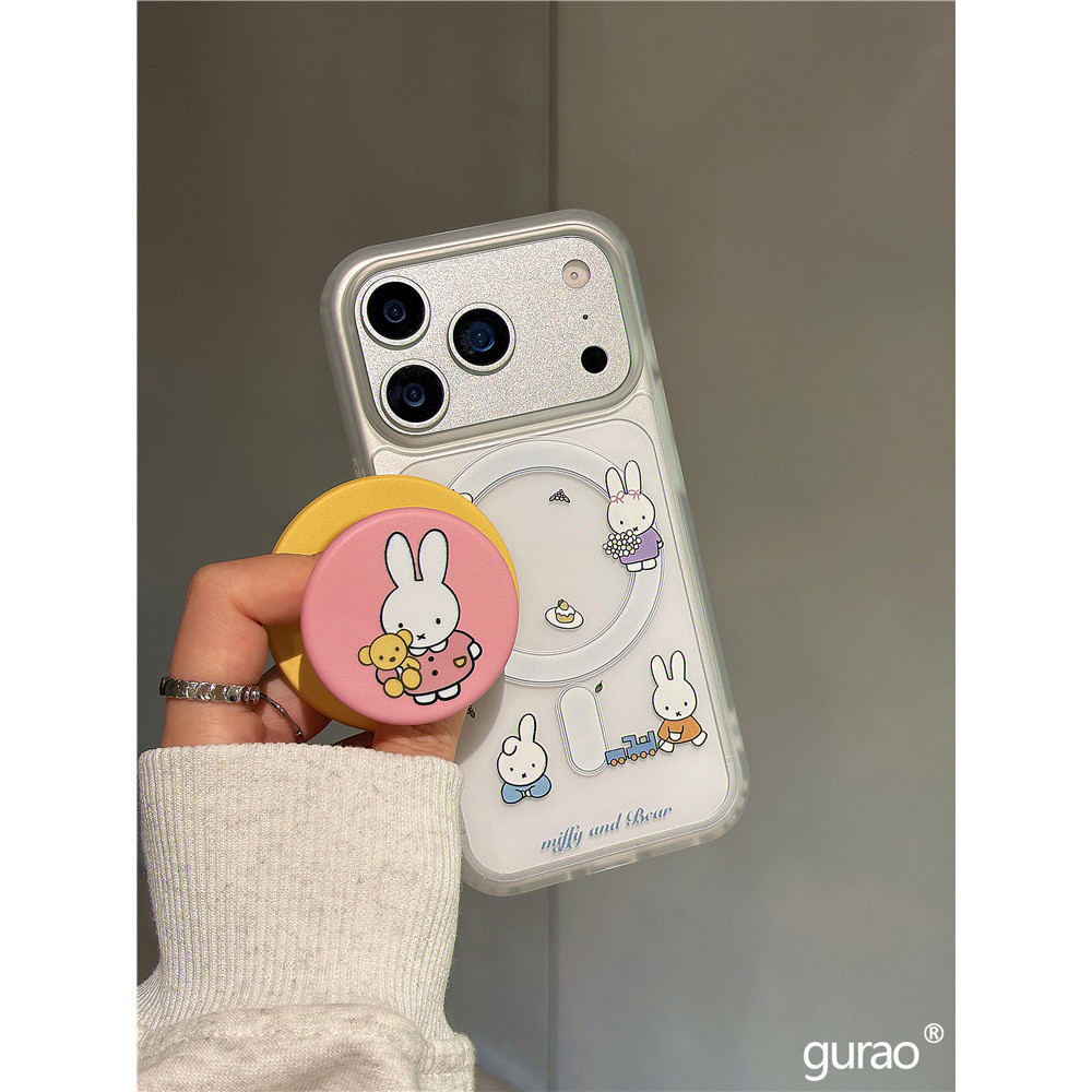 ที่เรียบง่ายขนมน่ารัก Miffy กระต่ายวงเล็บแม่เหล็กเหมาะสําหรับ Samsung A35 A55 S23 S24 S25 FE Ultra เ