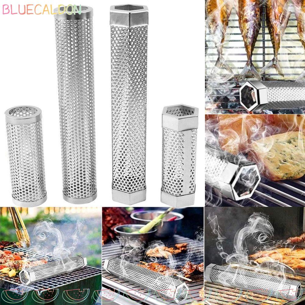 BLUECALDON สแตนเลสตาข่ายกรอง Gadget Camping อุปกรณ์เสริมกลางแจ้งเม็ด Smoker BBQ Smoker Tube