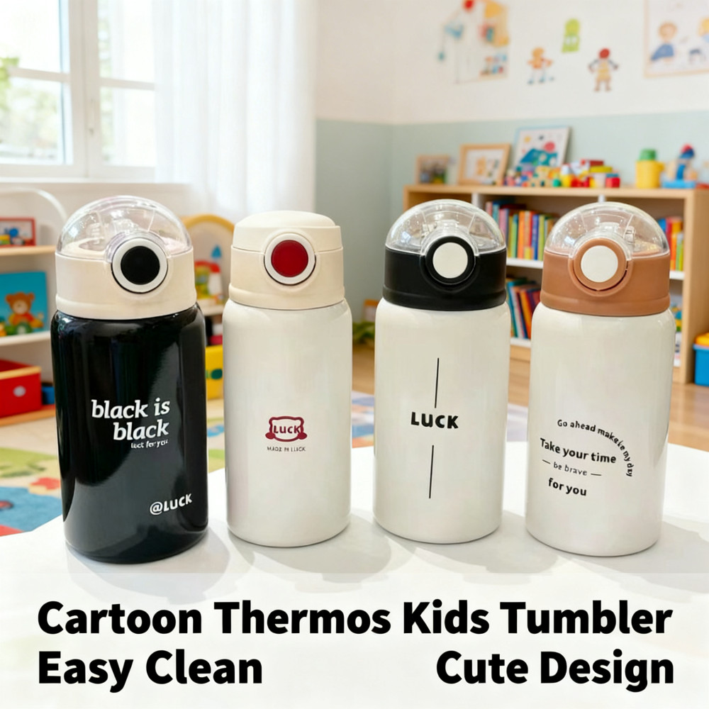 Cup Thermos Sticker 304 Cold Student with Cup 420ML Steel Cartoon Water