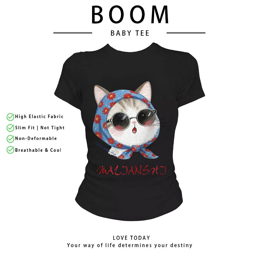 COD（จัดส่งภายใน 24 ชั่วโมง）เสื้อสาวอวบ เสื้อครอปท็อป แขนสั้น babytee สไตล์เกาหลี y2k T-shirt | แมวน่ารัก รูปที่ 3