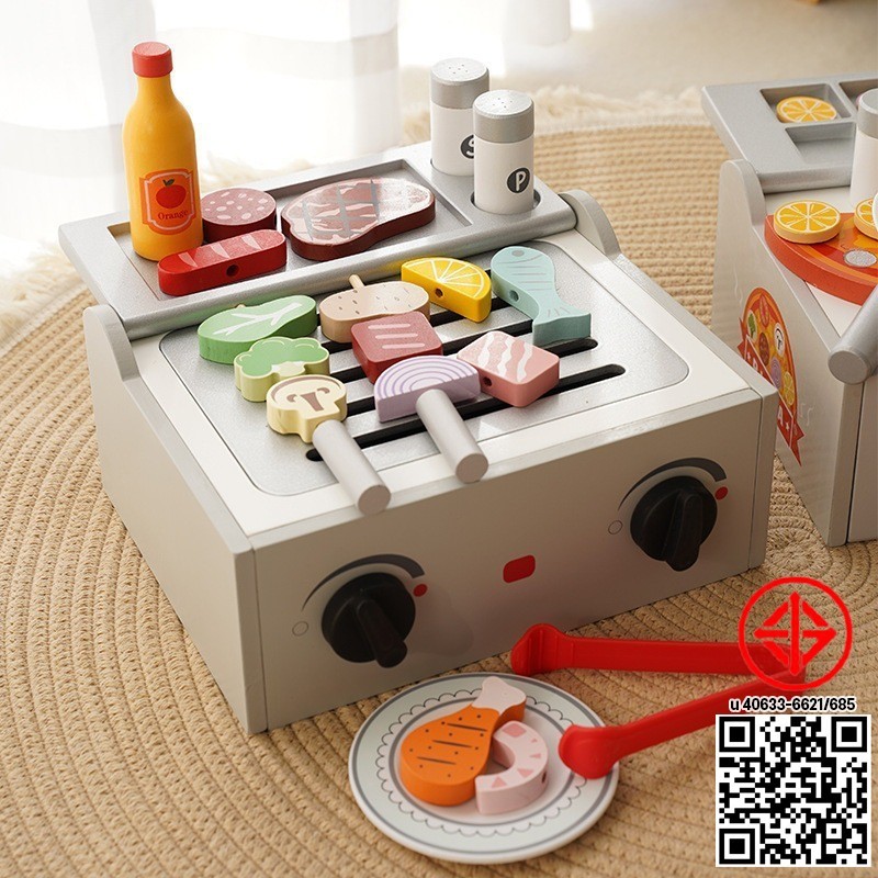 ชุดเตาอบพิซซ่าของเล่นไม้ ของเล่นเด็ก ของเล่นในครัว ชุดเตาBBQอุปกรณ์ครบเซ็ต ของเล่นทําอาหาร - รูปที่ 5