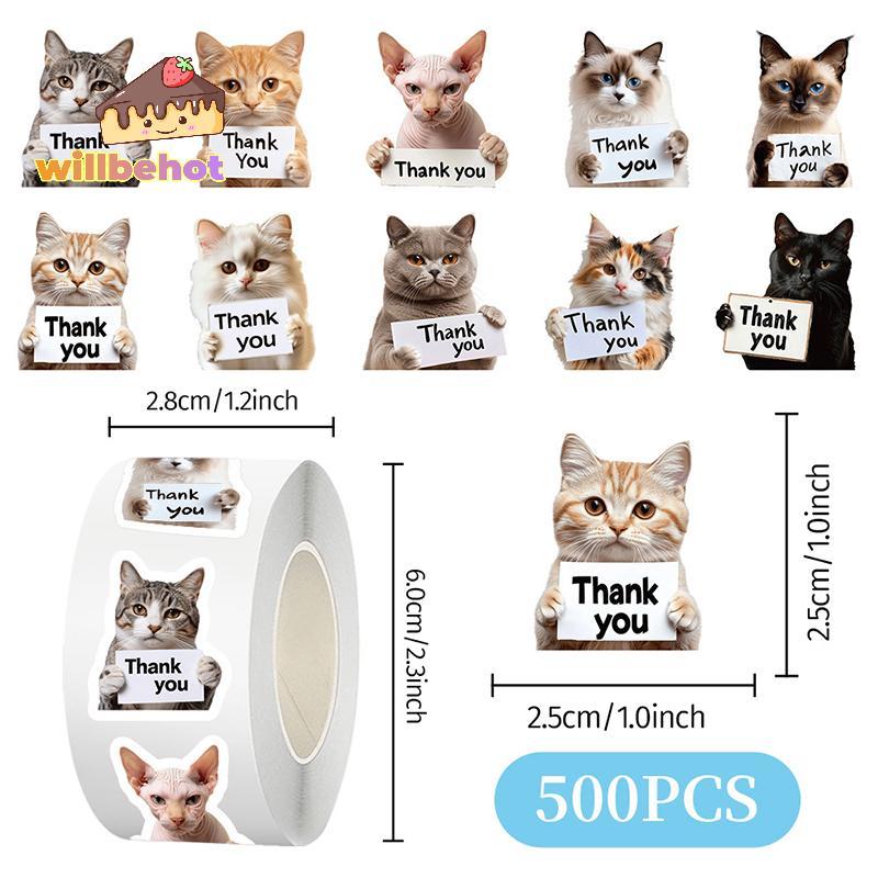 [Willbehot-t] 500 ชิ้นสุนัขแมวขอบคุณ Stiers ม้วนน่ารัก Puppy ป้ายกาวสําหรับสนับสนุนธุรกิจขนาดเล็กของฉันซองจดหมายซีลห่อ DIY หัตถกรรม Decor สัตว์เลี้ยง Store Hospita