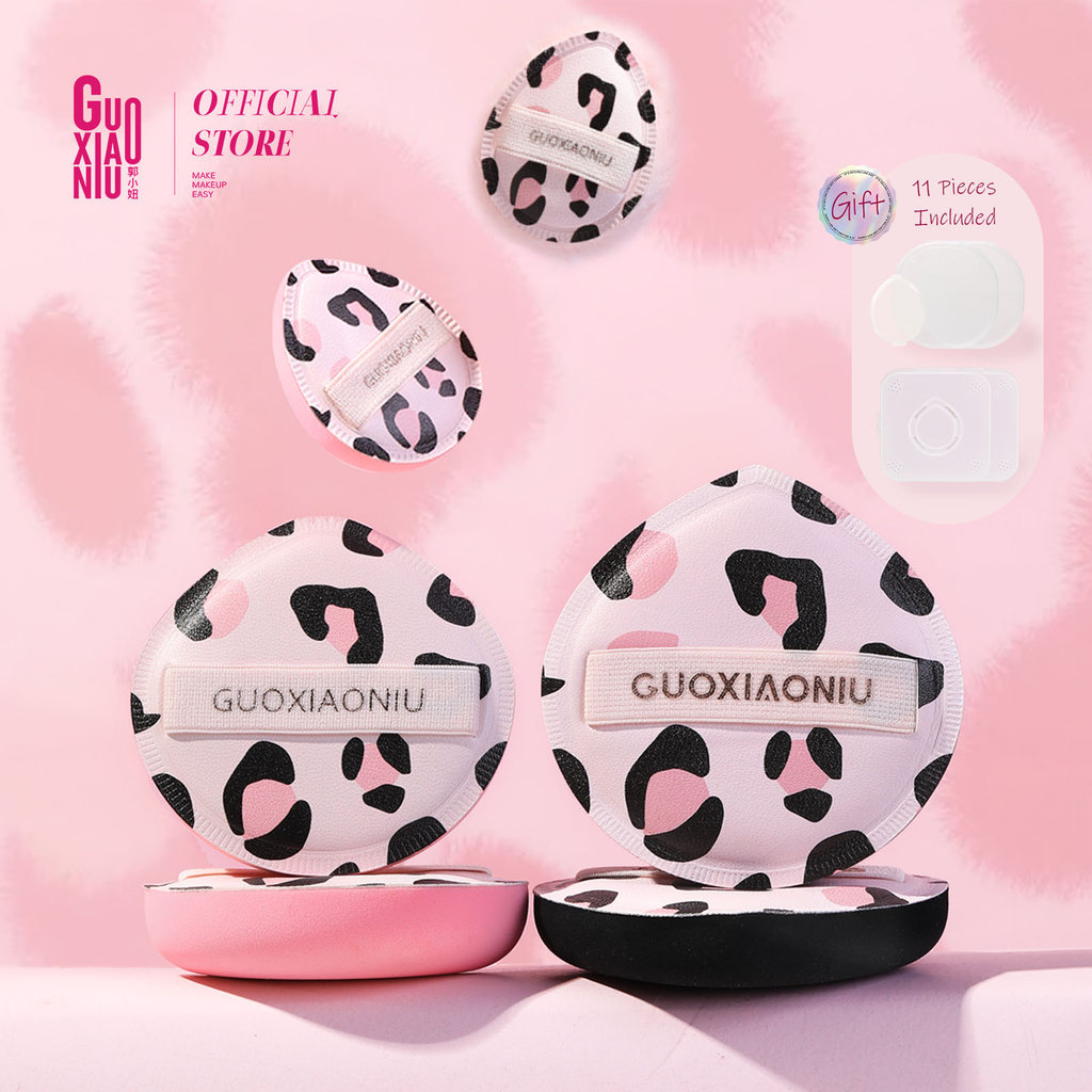 GUOXIXAONIU 11PCS เสือดาวพิมพ์แป้งพัฟ Ultra Soft Round Point ฟองน้ําแต่งหน้าสําหรับรองพื้นชนิดน้ําไม่มีการดูดซึมผลิตภัณฑ์