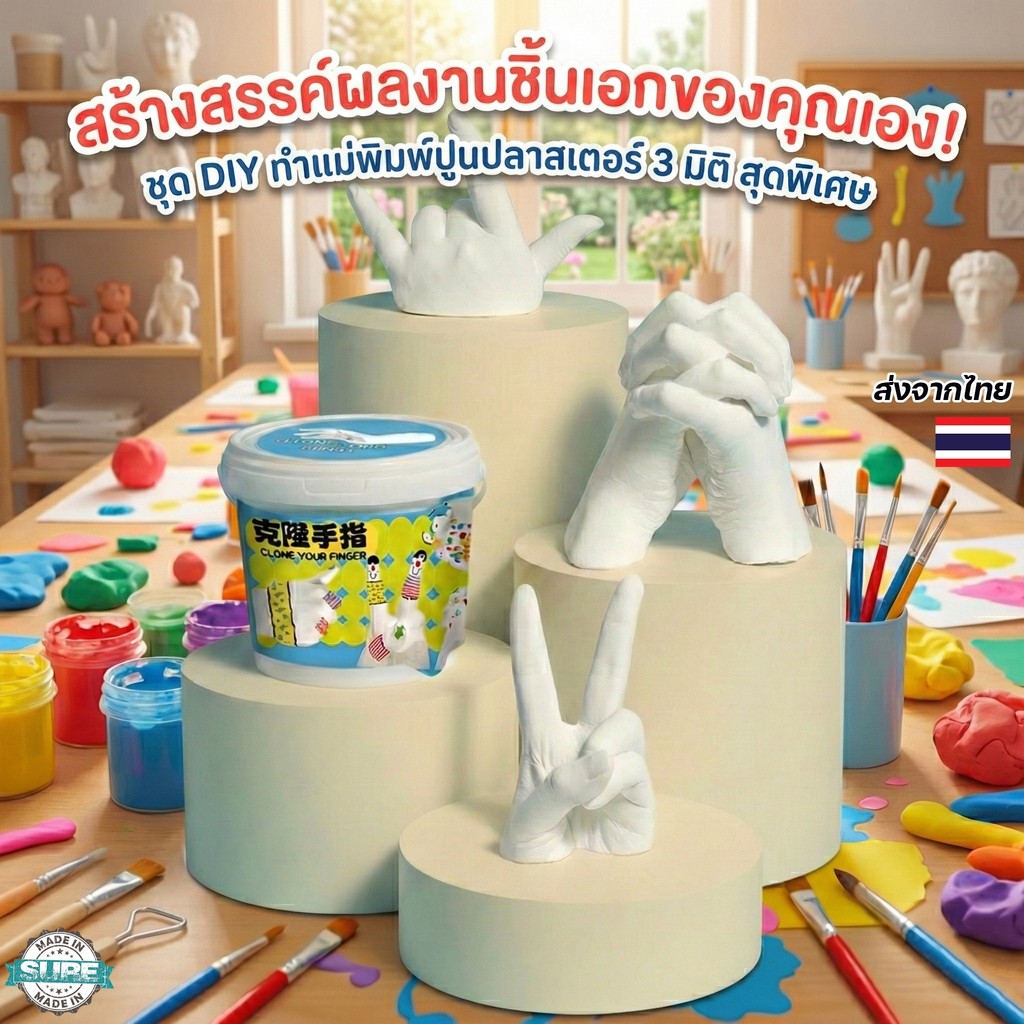 อุปกรณ์ทำพิมพ์มือจากปูนปลาสเตอร์ DIY สำหรับเด็ก เล่นสนุก เสริมสร้างความคิดสร้างสรรค์